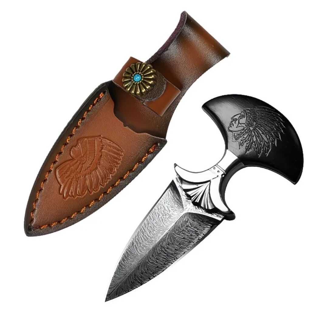 Пишите в Ватсапп Мини-нож «Push Dagger» с резным клинком и кожаными — фото 2