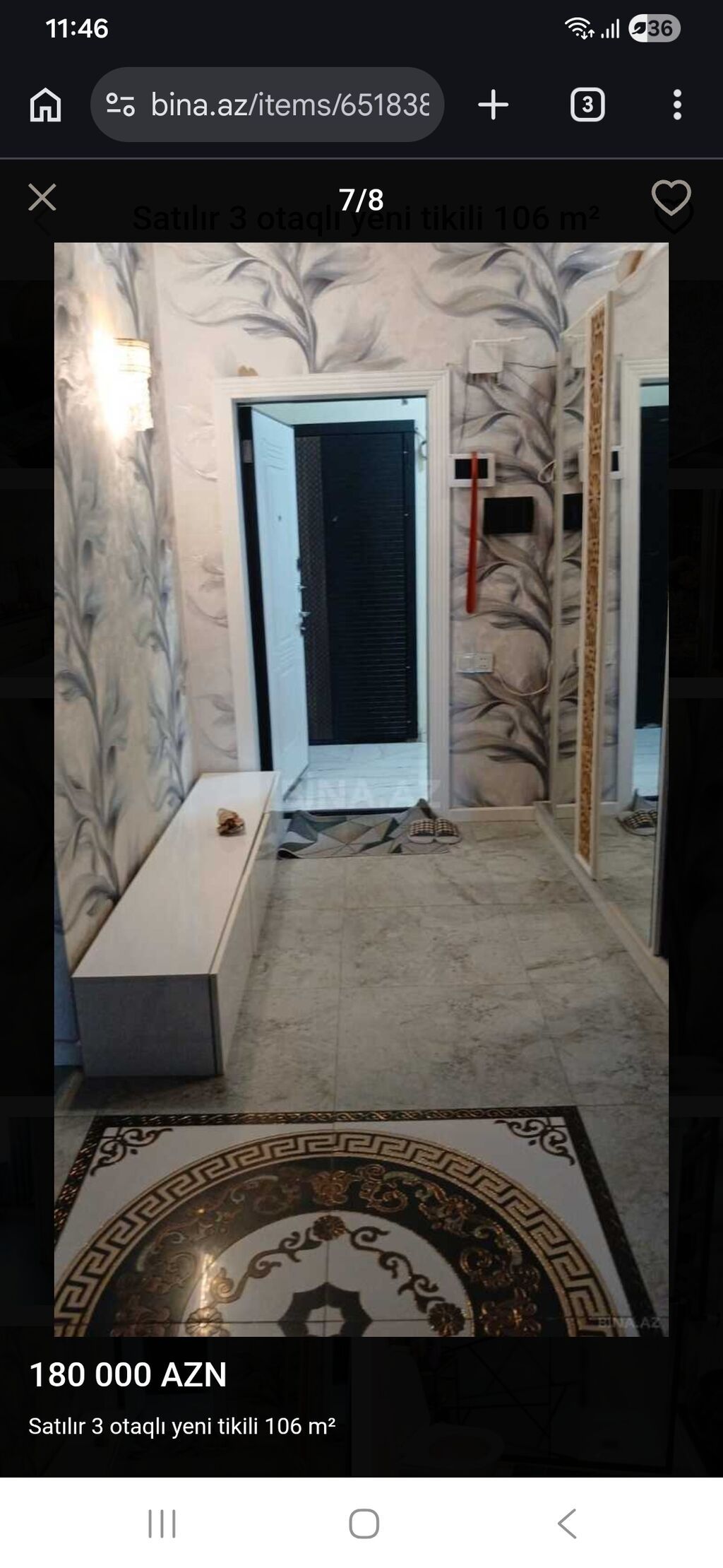 3 otaqlı, Yeni tikili, 106 kv. m