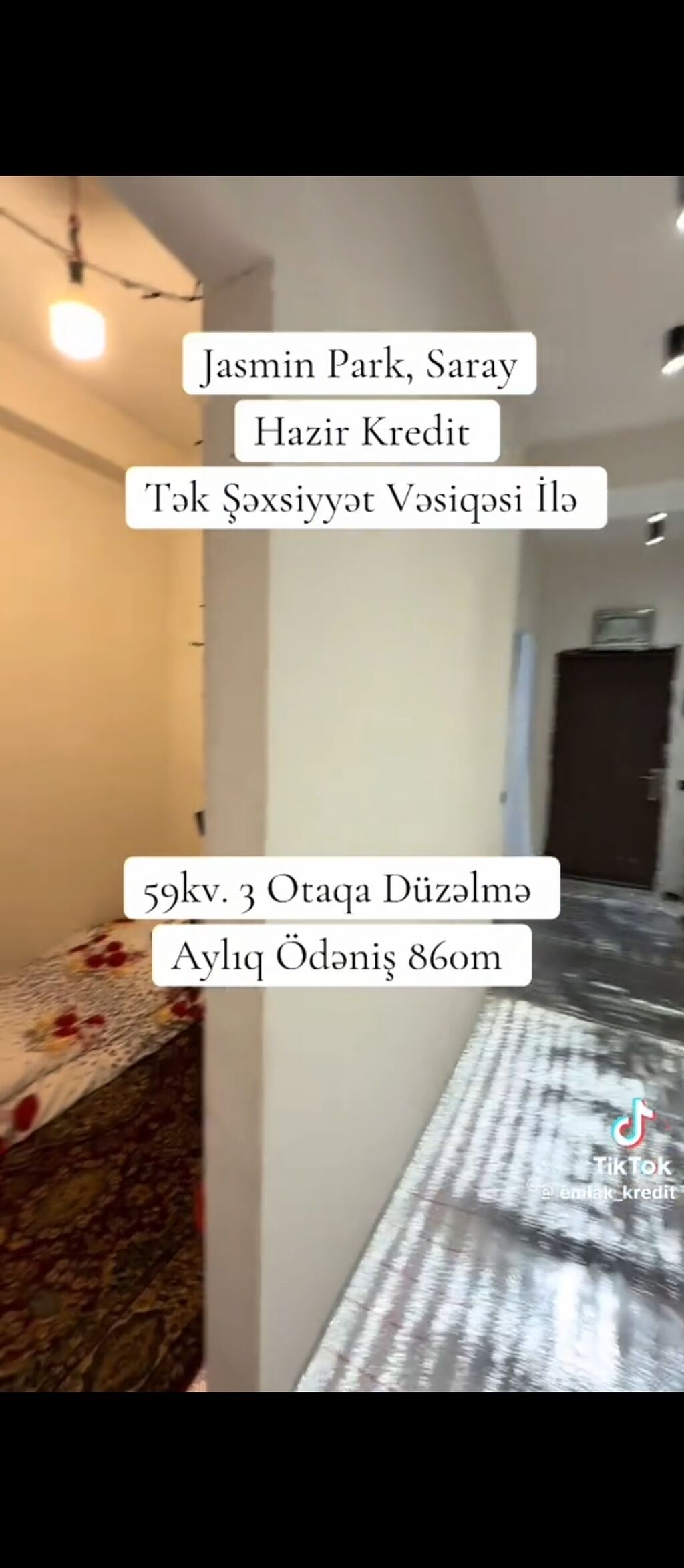 3 otaqlı, Yeni tikili, 60 kv. m
