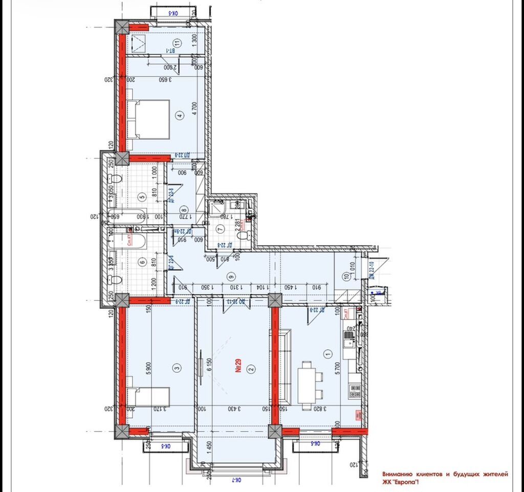 3 комнаты, 129 м², Элитка, 9 этаж, ПСО (под самоотделку): фото 6