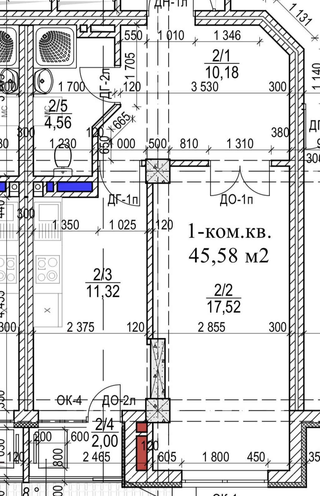 1 комната, 45 м², парк Фучика Элитка, 3 этаж, ПСО (под самоотделку)