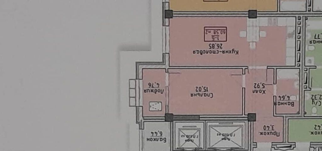 2 комнаты, 69 м², Асанбай мкр Элитка, 3 этаж, ПСО (под самоотделку)