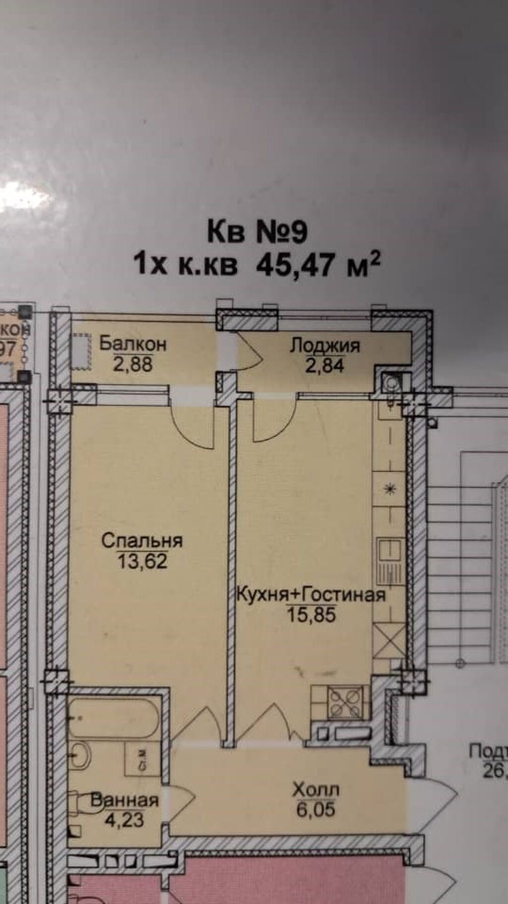 1 комната, 46 м², Филармония Элитка, 1 этаж, ПСО (под самоотделку): фото 4
