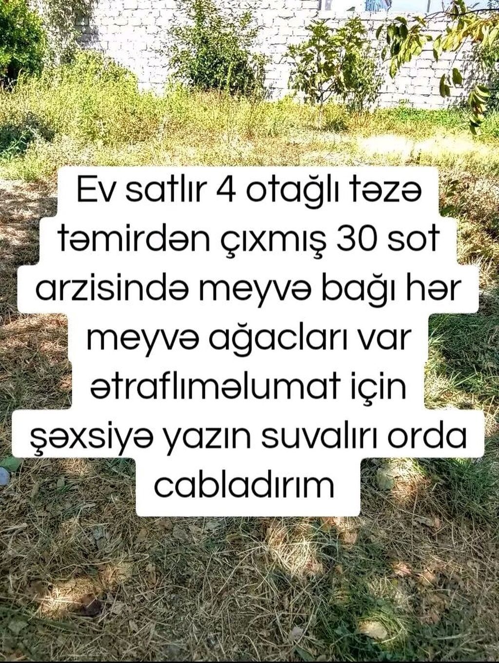 Satılır: 4 otaqlı ev və geniş həyətyanı sahə - Yeni təmirdən çıxmış