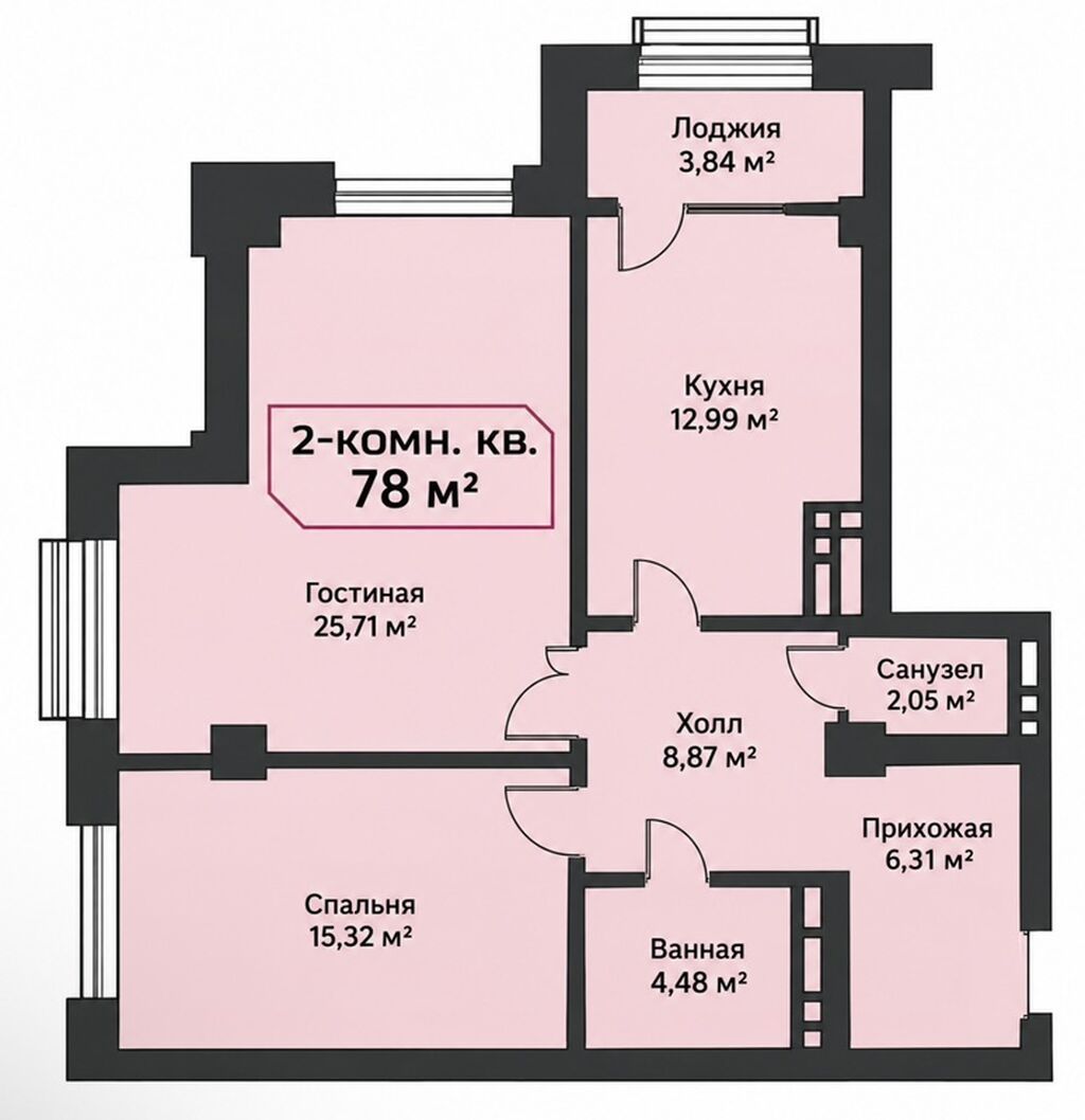 2 комнаты, 78 м², Восток-5 мкр Элитка, 9 этаж, ПСО (под самоотделку): фото 3