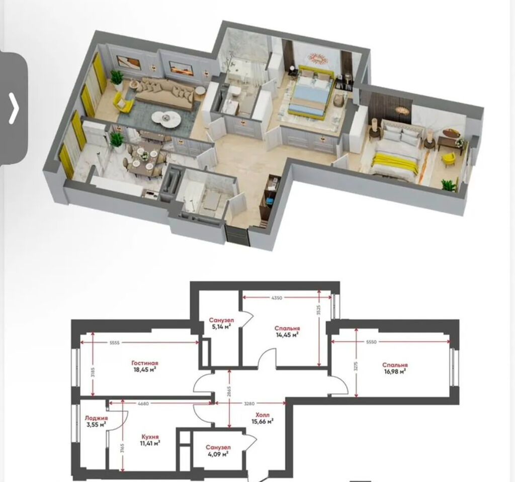 3 комнаты, 89 м², Технопарк Элитка, 7 этаж, ПСО (под самоотделку)
