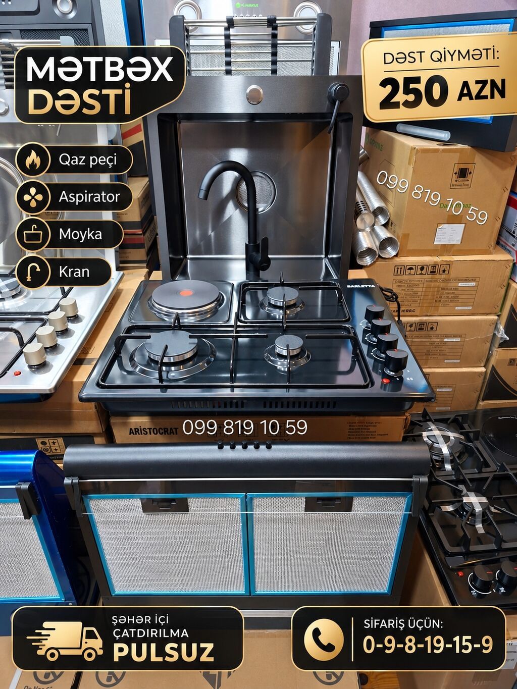 Qarışıq sobası Stolüstü, 4 gözlü, Yeni