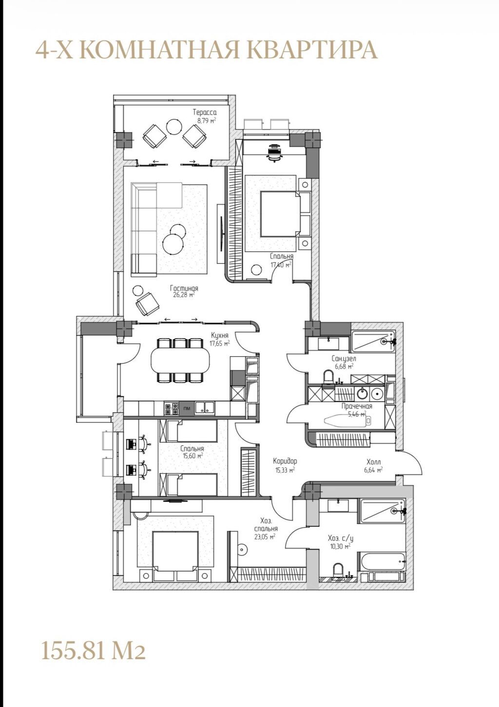 4 комнаты, 156 м², Асанбай мкр Элитка, 5 этаж, ПСО (под самоотделку): фото 8