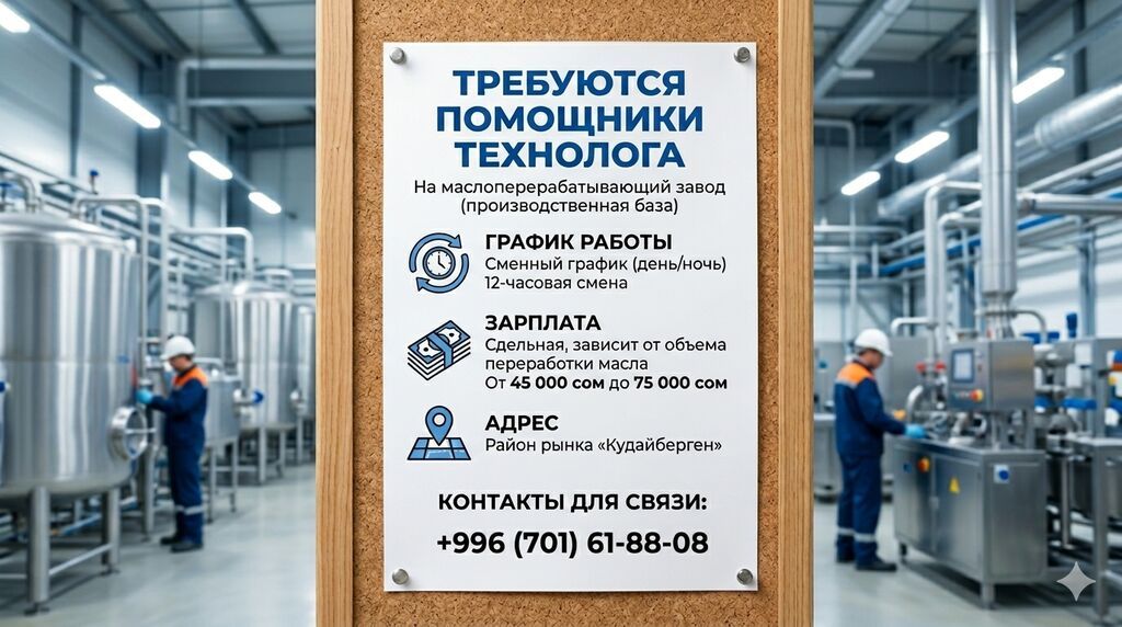 Технолог, Район: Кудайберген авторынок, Оплата: Ежемесячно, График работы: Сменный график, Мужчина