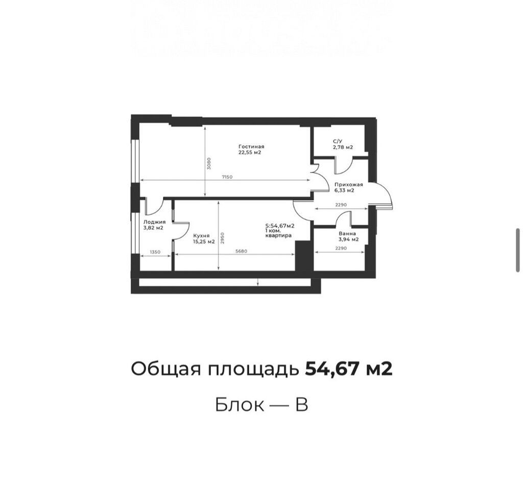 1 комната, 55 м², Элитка, 8 этаж, ПСО (под самоотделку): фото 2