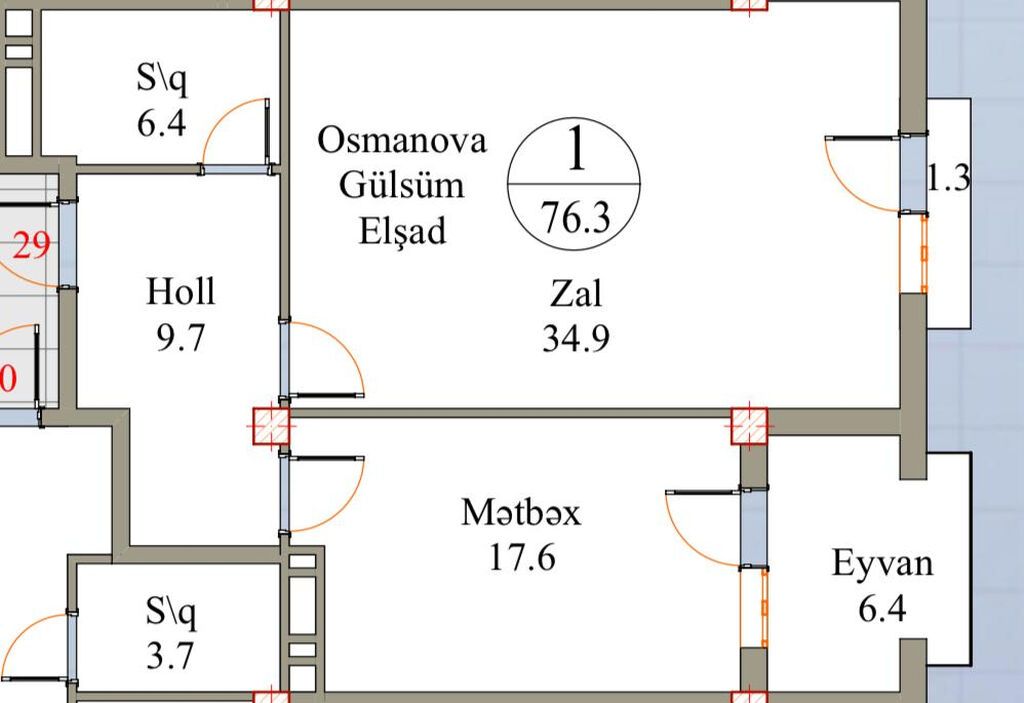 2 otaqlı, Yeni tikili, 76 kv. m