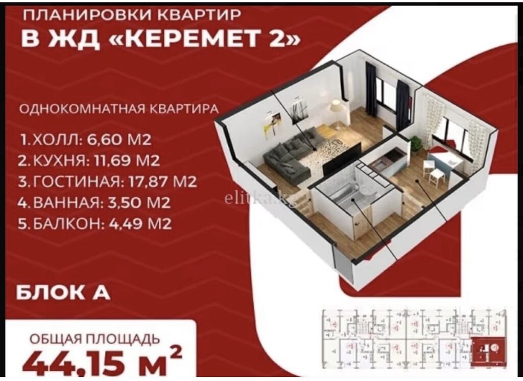 1 комната, 44 м², Элитка, 3 этаж, ПСО (под самоотделку): фото 8