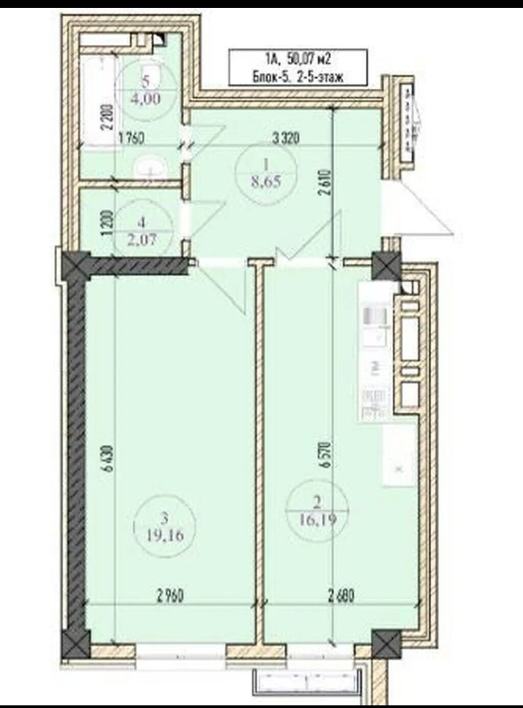 2 комнаты, 50 м², Асанбай мкр 13 этаж