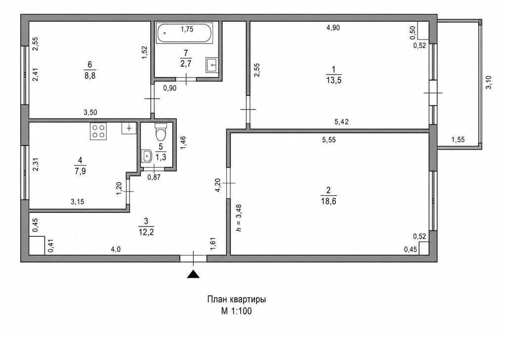 3 комнаты, 65 м², Молодая Гвардия Индивидуалка, 3 этаж: фото 6