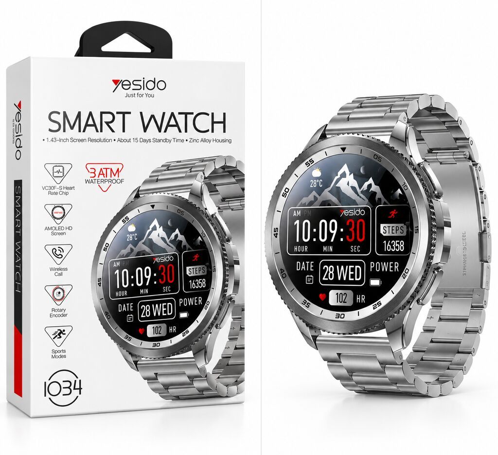 Yesido Smart Watch – paslanmayan poladdan klassik metal kəmərli ağıllı