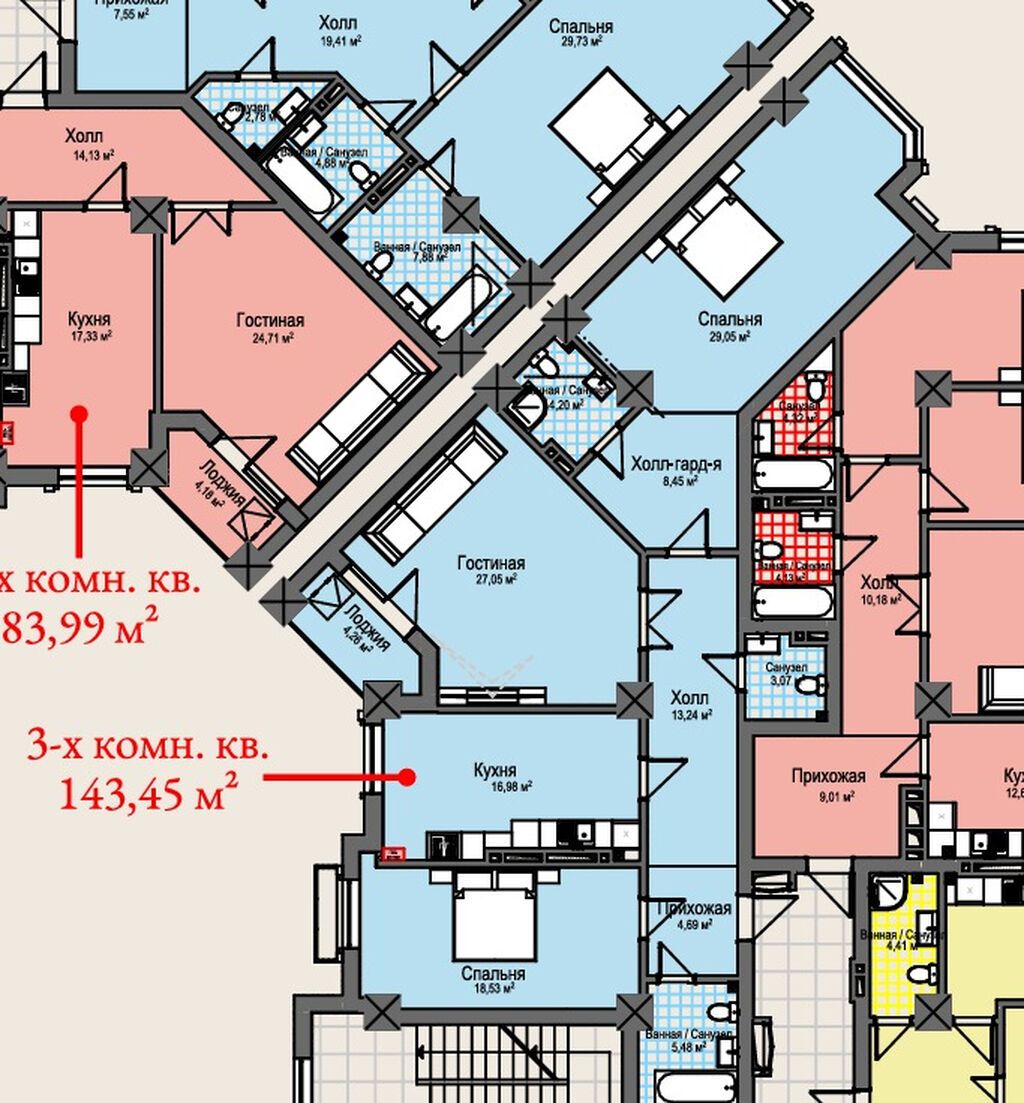 3 комнаты, 143 м², Южная Магистраль 9 этаж, ПСО (под самоотделку): фото 3