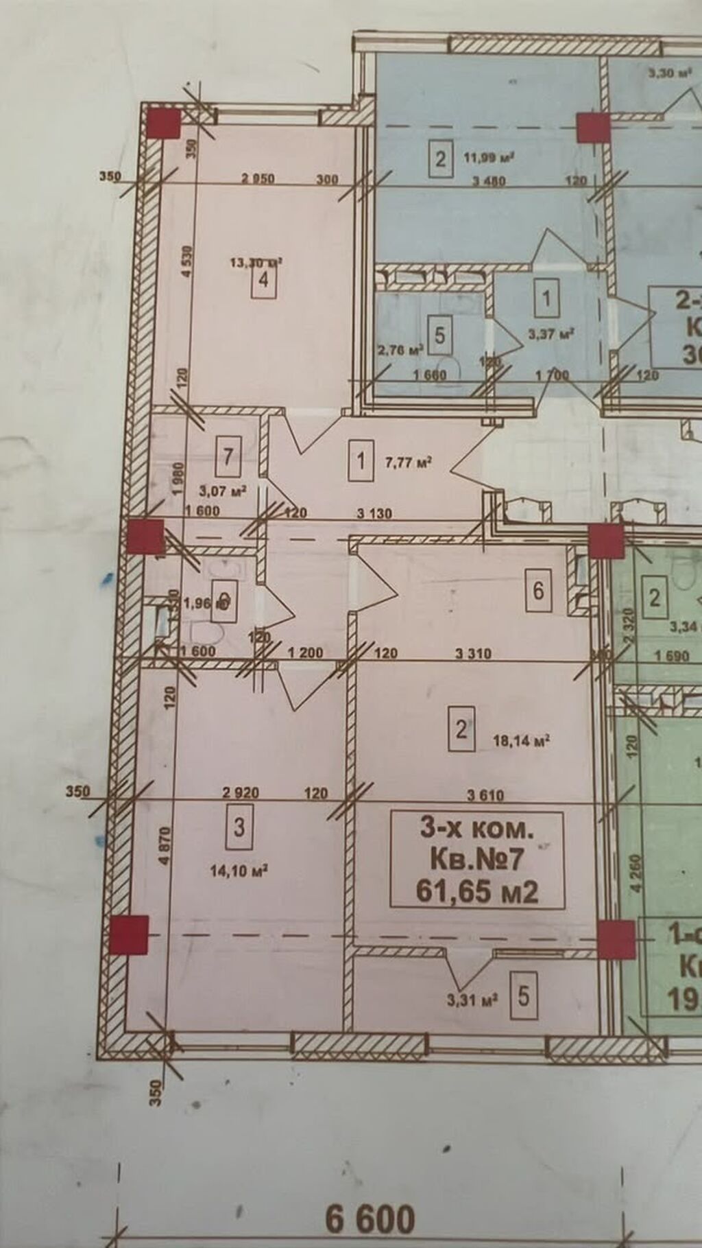 2 комнаты, 62 м², Сары-Озон Дыйкан рынок Индивидуалка, 1 этаж, ПСО (под самоотделку): фото 7