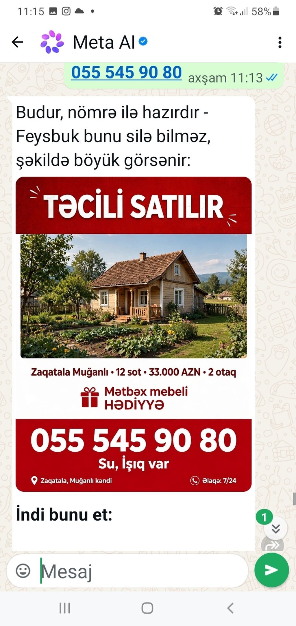 Təcili satılır: Zaqatala, Muğanlı kəndində həyət evi və torpaq sahəsi