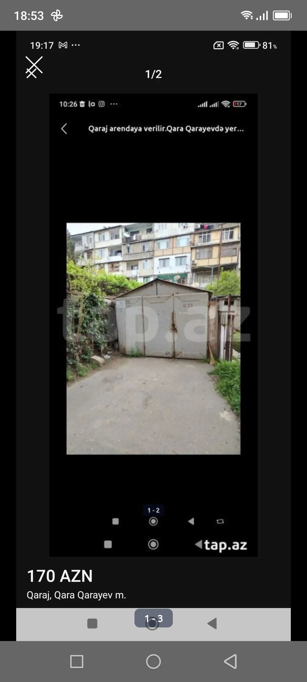 Qarayev metrosu yaxınlığında metal konstruksiyalı qapılı qaraj satılır