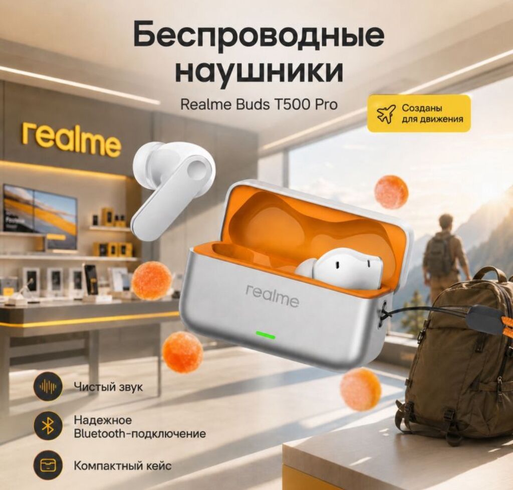 Беспроводные наушники Realme Buds T500 Pro Купить в Бишкеке Realme — фото 1