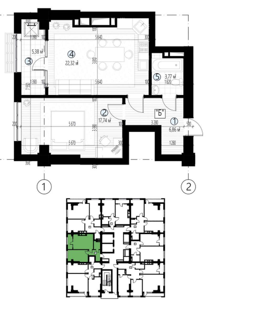 2 комнаты, 56 м², Южная Магистраль Элитка, 14 этаж, ПСО (под самоотделку): фото 4