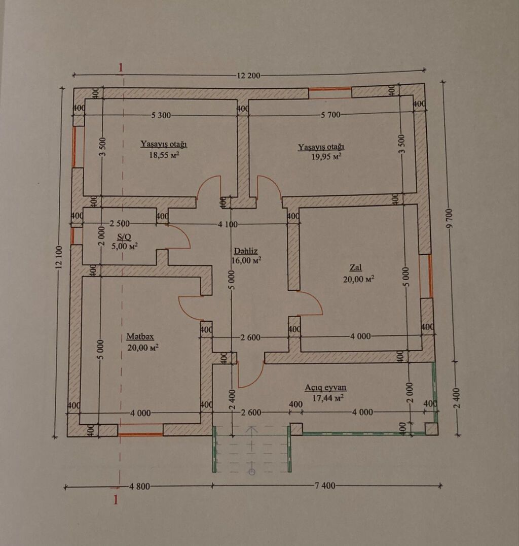 4 otaqlı, 99 kv. m, Kredit yoxdur, Təmirsiz