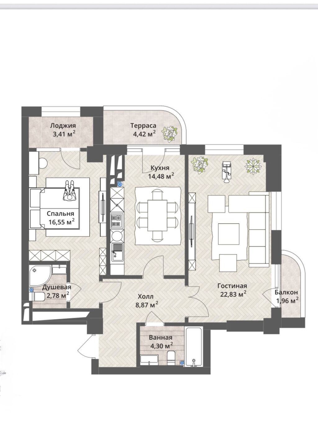 2 комнаты, 80 м², Орто-Сай с. Элитка, 9 этаж, ПСО (под самоотделку): фото 3