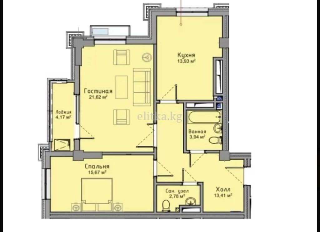 2 комнаты, 75 м², Асанбай мкр Элитка, 6 этаж, ПСО (под самоотделку): фото 3
