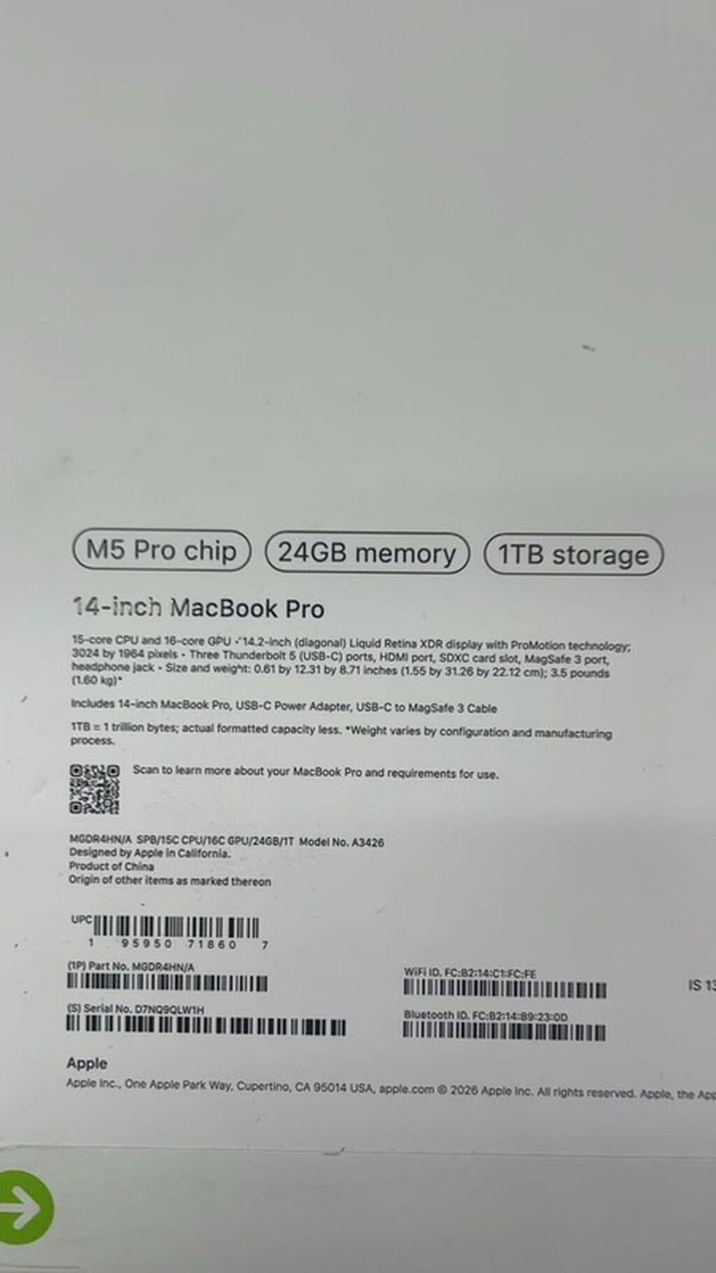 Apple MacBook Pro 14" (серия с чипами M5 Pro / M5 Max) Купил за: фото 5