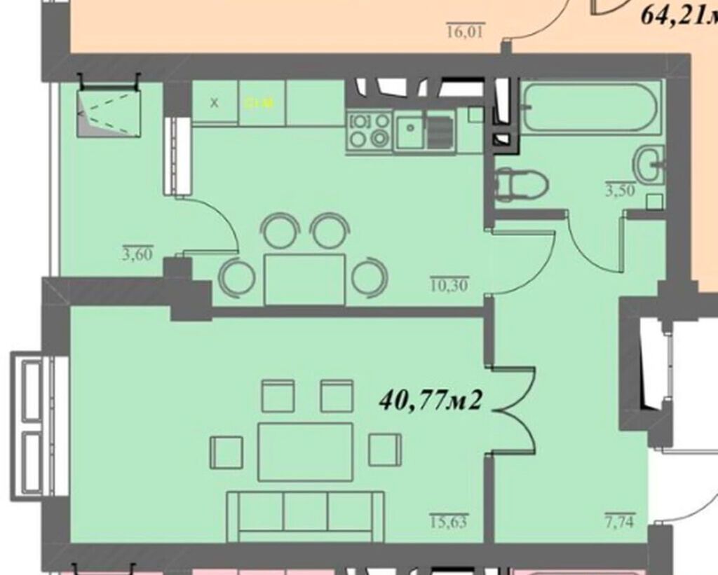 1 комната, 41 м², Дордой Моторс рынок Элитка, 8 этаж, ПСО (под самоотделку): фото 5