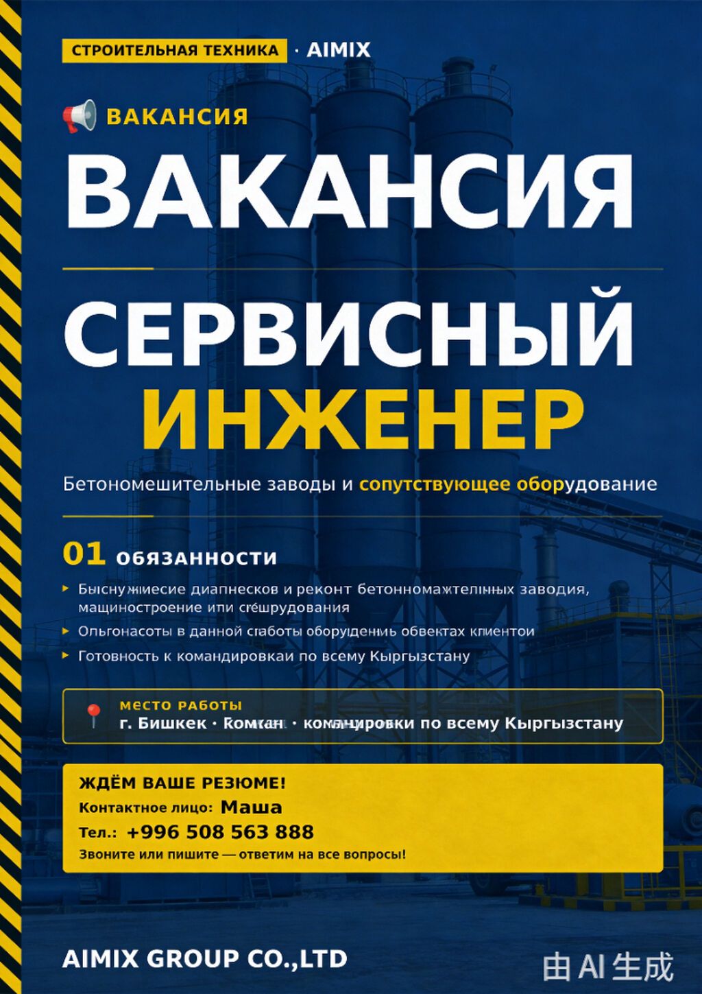 Сервисный инженер с разъездами по Кыргызстану