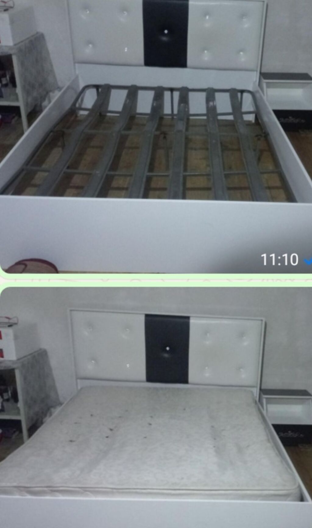 Ağ rəngli 2 nəfərlik çarpayı və döşək dəsti. - Ölçü: təxmini 160x200