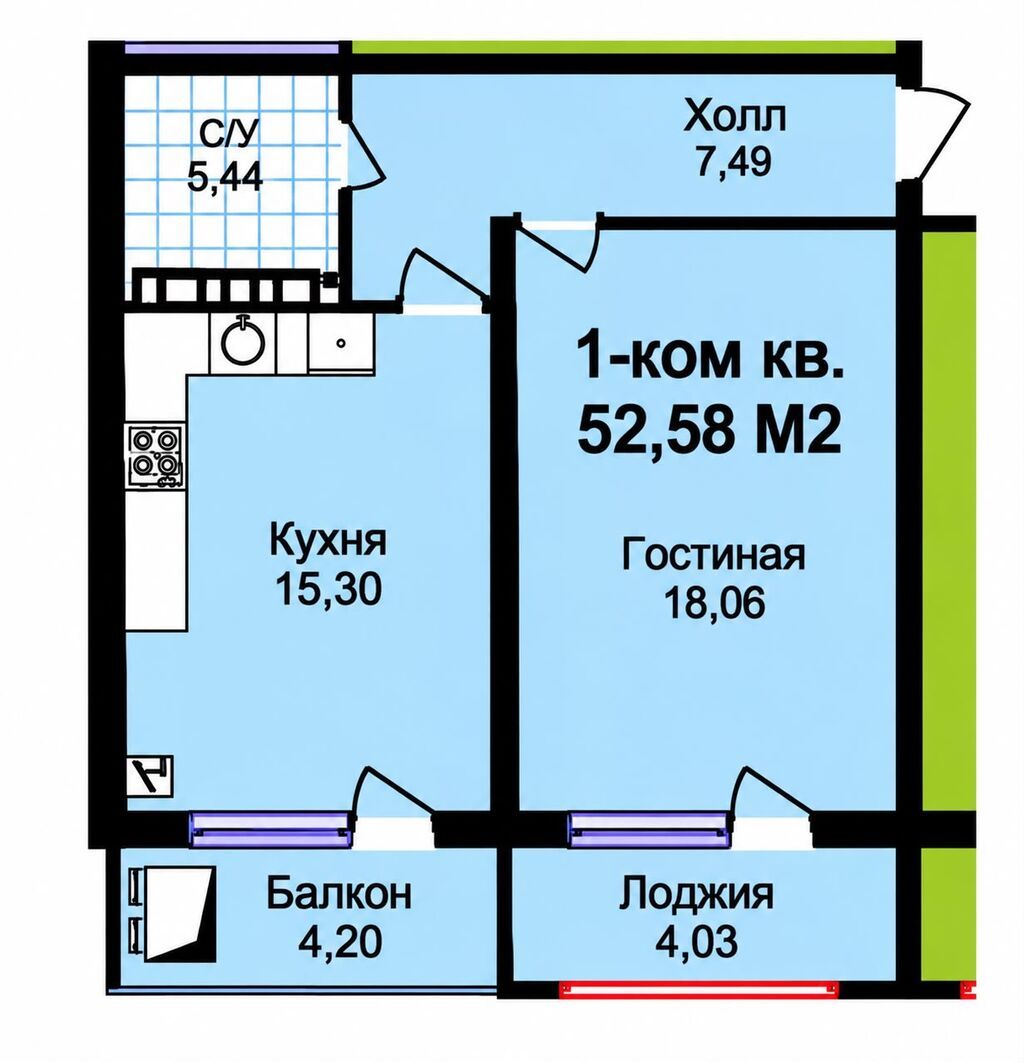 1 комната, 52 м², Технопарк Элитка, 7 этаж, ПСО (под самоотделку): фото 2