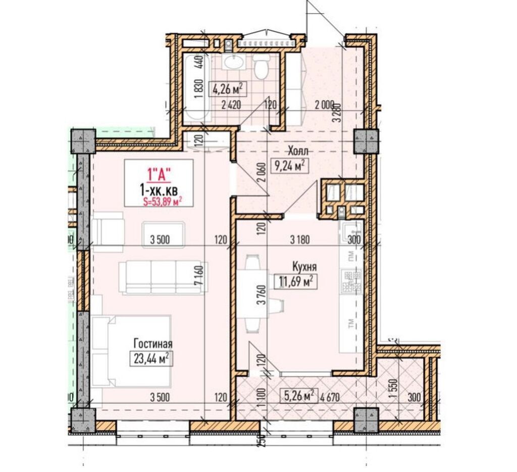 1 комната, 54 м², Асанбай мкр Элитка, 9 этаж, ПСО (под самоотделку): фото 2