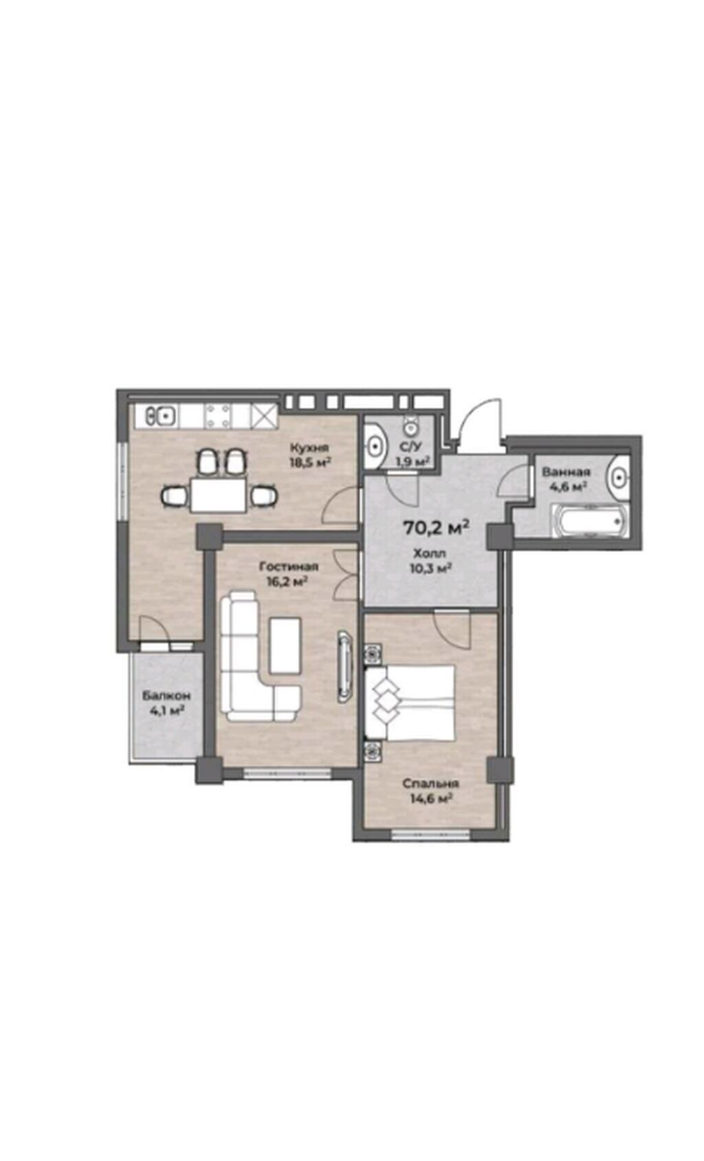 3 комнаты, 70 м², Технопарк Элитка, 10 этаж, Свежий ремонт: фото 2