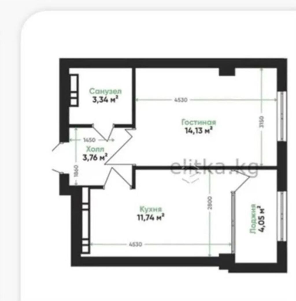 1 комната, 37 м², Тунгуч мкр Элитка, 3 этаж, ПСО (под самоотделку): фото 1