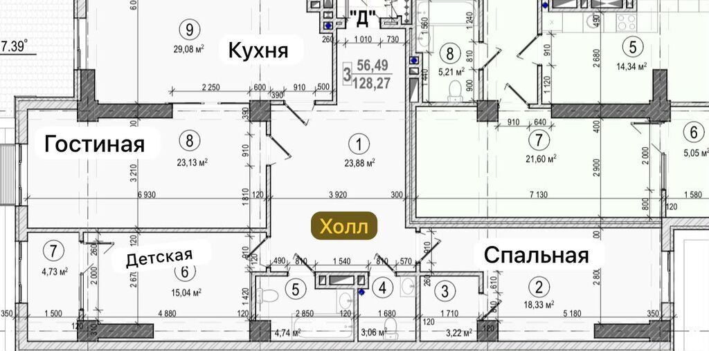 3 комнаты, 128 м², Элитка, 6 этаж, ПСО (под самоотделку): фото 4