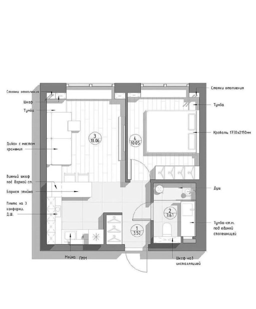2 комнаты, 50 м², Индивидуалка, 4 этаж, ПСО (под самоотделку): фото 2