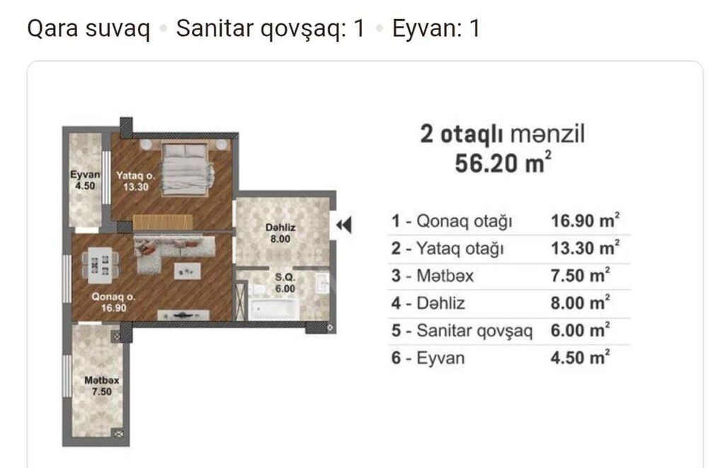 Məmmədli, 2 otaqlı, Yeni tikili, m. Koroğlu, 56 kv. m