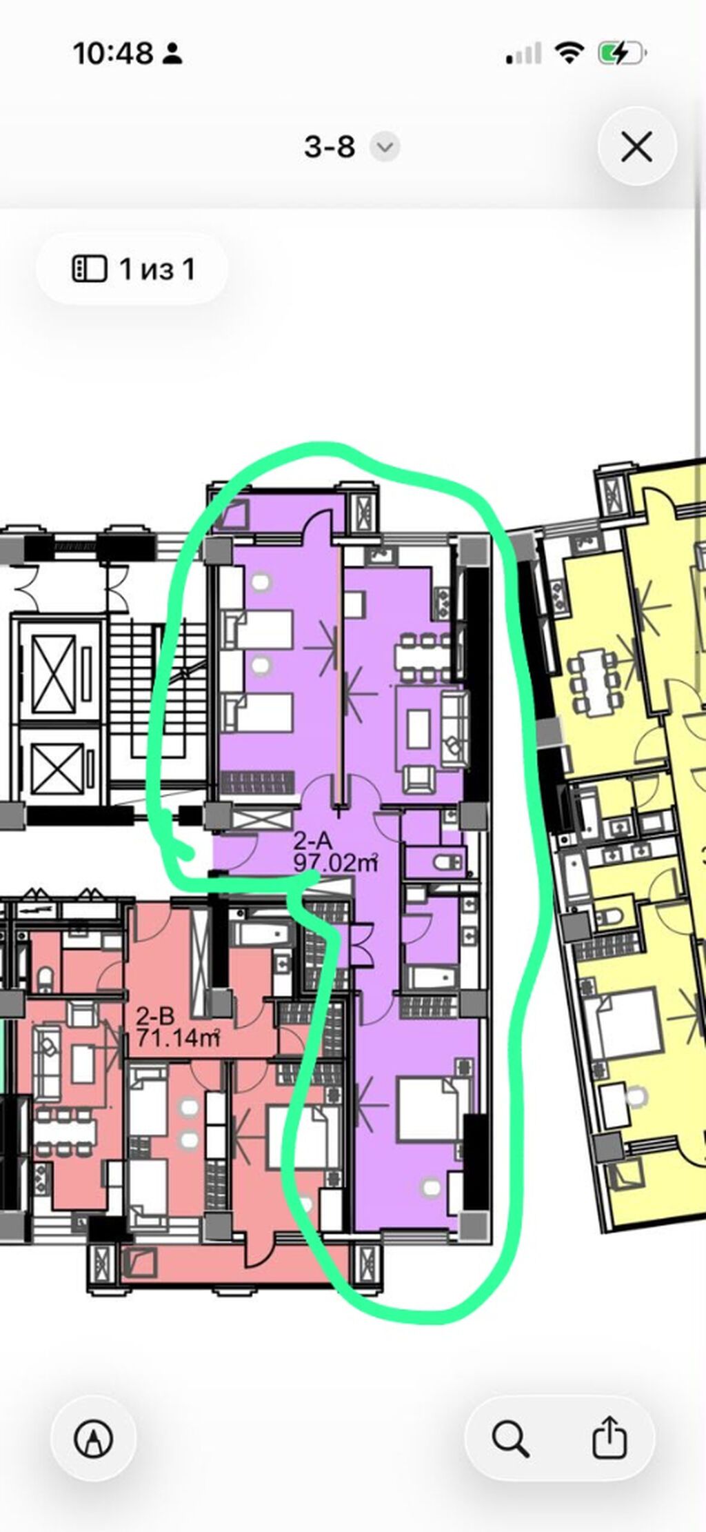 2 комнаты, 97 м², Кок-Жар мкр Элитка, 3 этаж, ПСО (под самоотделку): фото 2