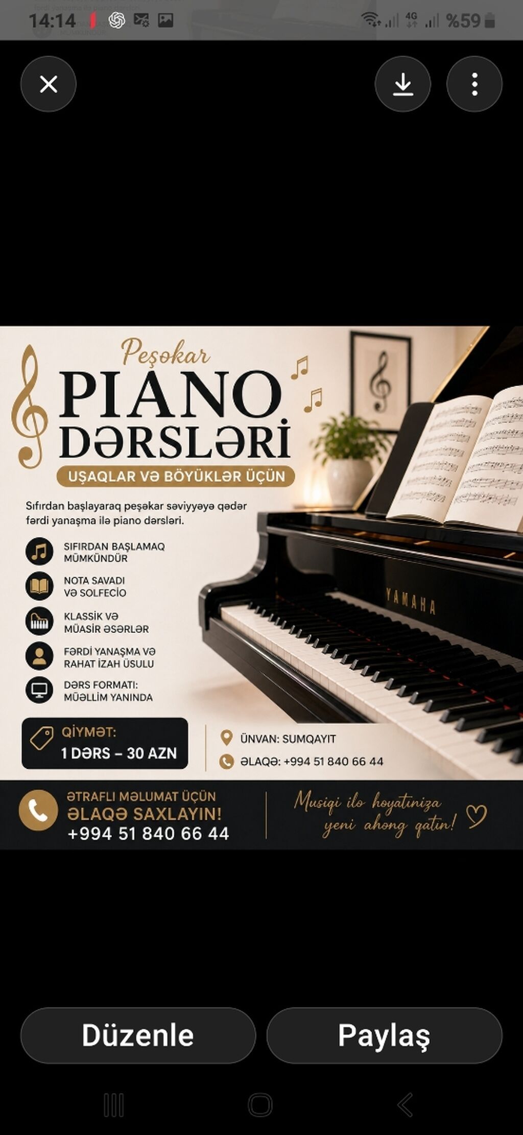 Peşəkar Piano Dərsləri