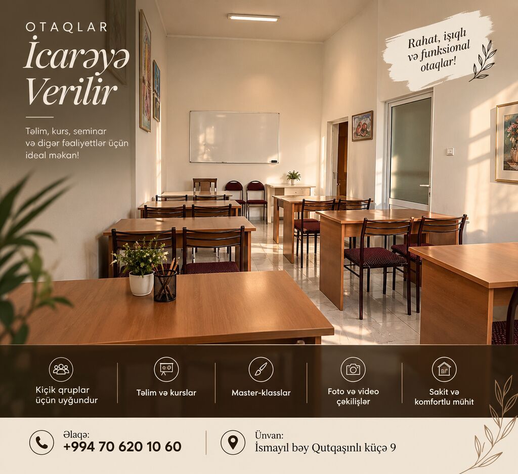 Otaqlar icarəyə verilir — təlim, kurs, seminar, master-klass