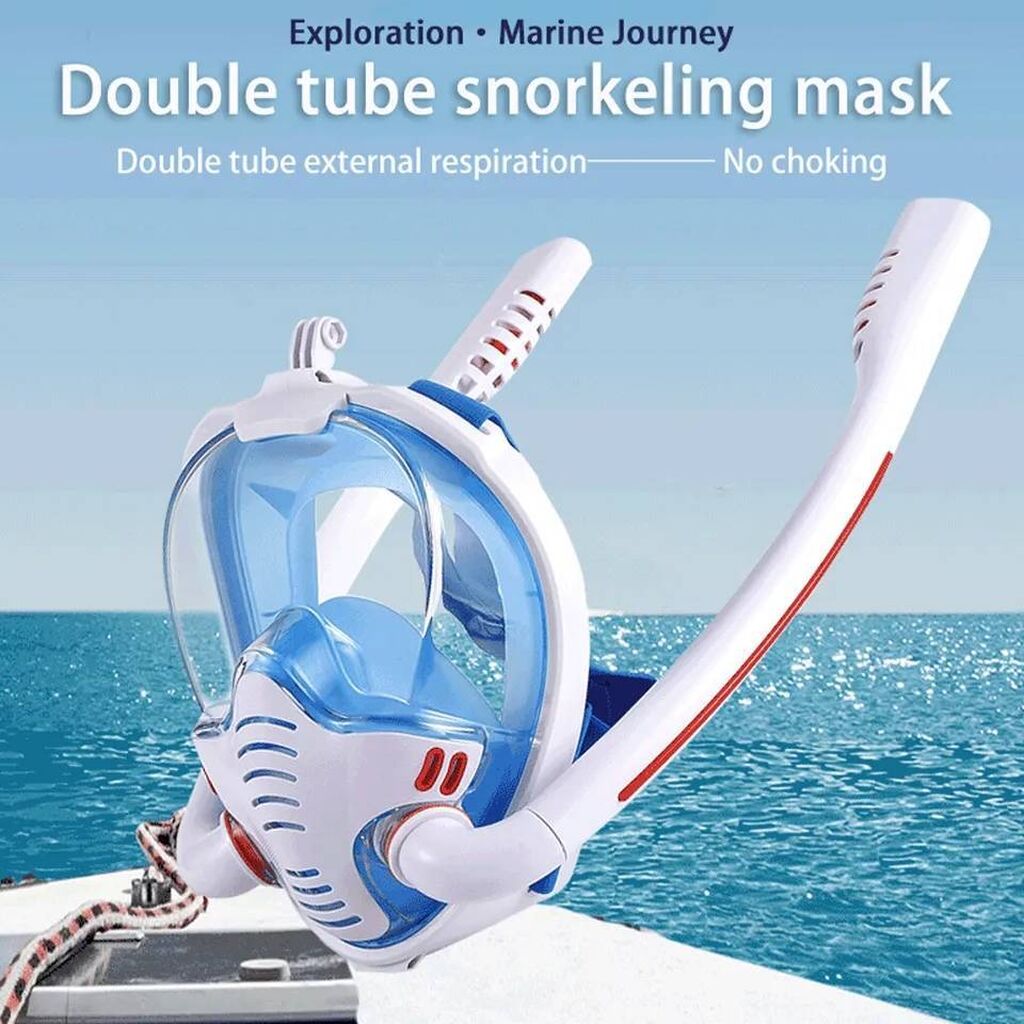 Ostali proizvodi za sport i rekreaciju: Maska za ronjenje sa dve disaljke sa drzacem za GoPro Bela