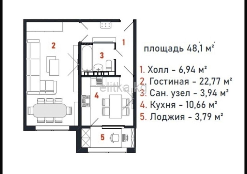 1 комната, 48 м², Церковь 108 серия, 7 этаж, ПСО (под самоотделку): фото 2
