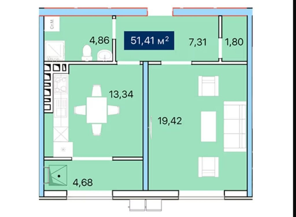 1 комната, 51 м², Достук с. Элитка, 4 этаж, Косметический ремонт: фото 2