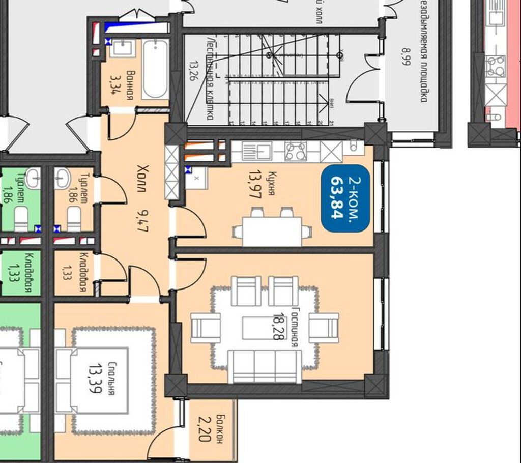 Продается 2-комнатная квартира, 64 м², ЖК «Ала-Тоо»: фото 3