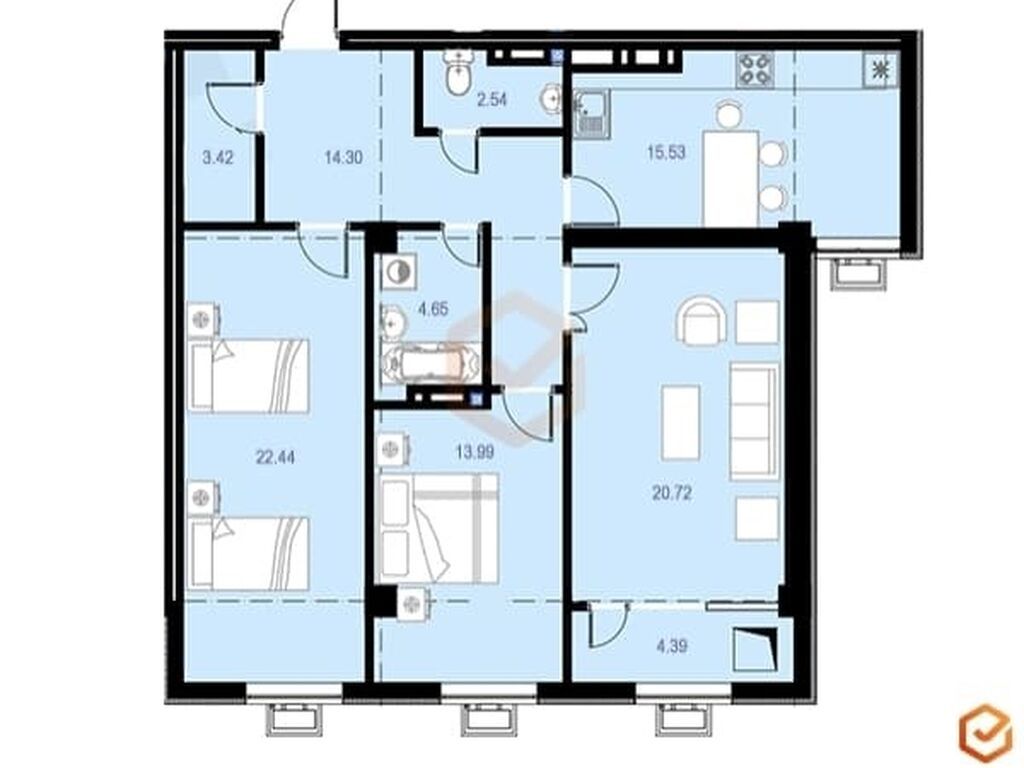 3 комнаты, 102 м², Кок-Жар ж/м Элитка, 10 этаж, ПСО (под самоотделку): фото 5