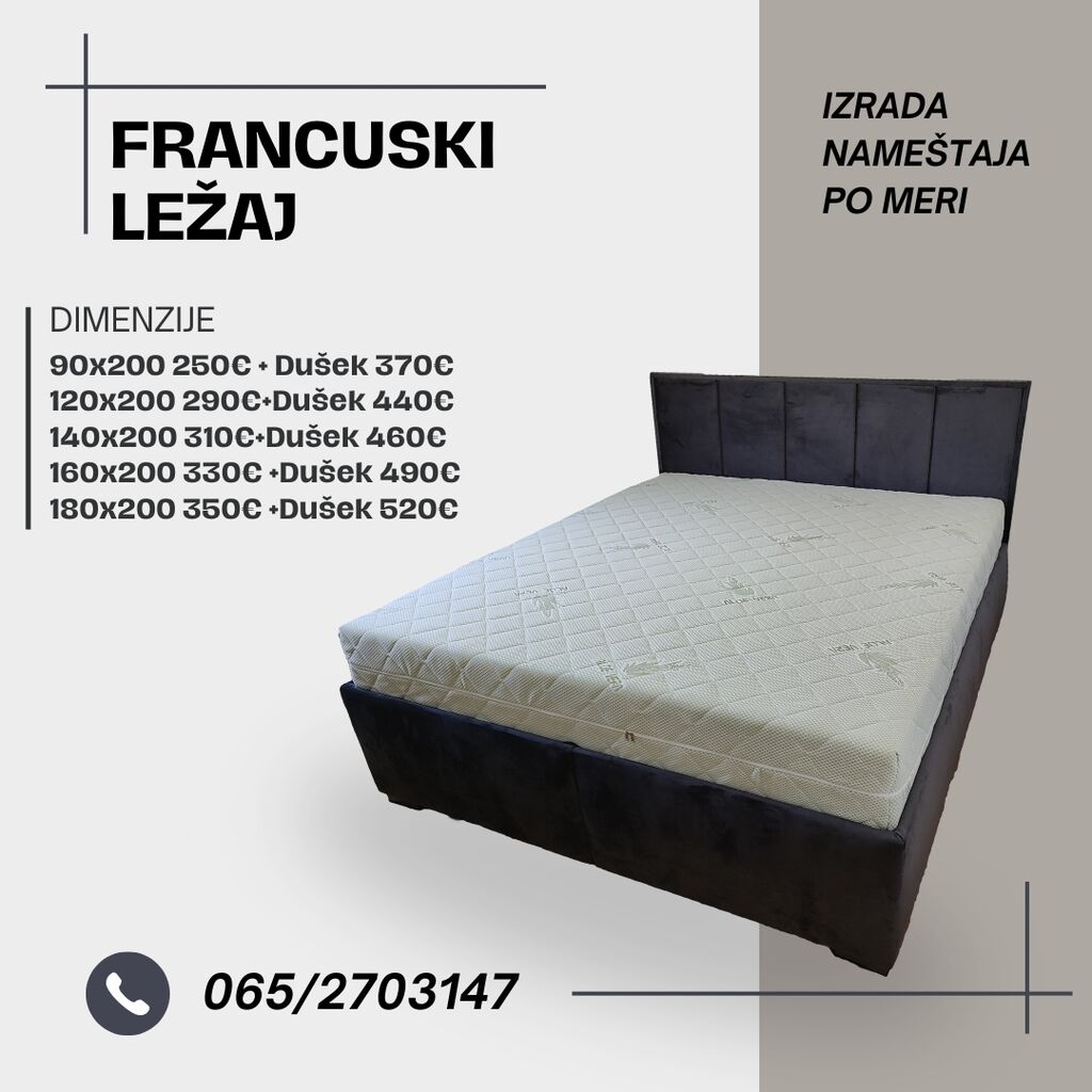 Kreveti: Izrada Francuskih lezajeva sa ili bez duseka. Mogucnost izrade bez