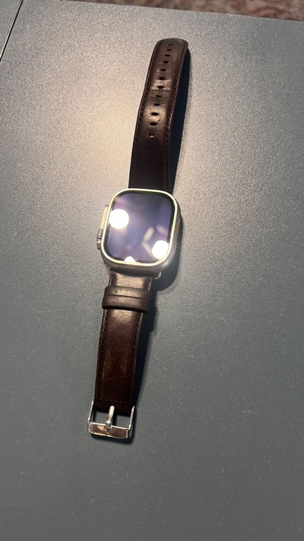 Смарт-часы в стиле Apple Watch Ultra с кожаным ремешком: фото 2