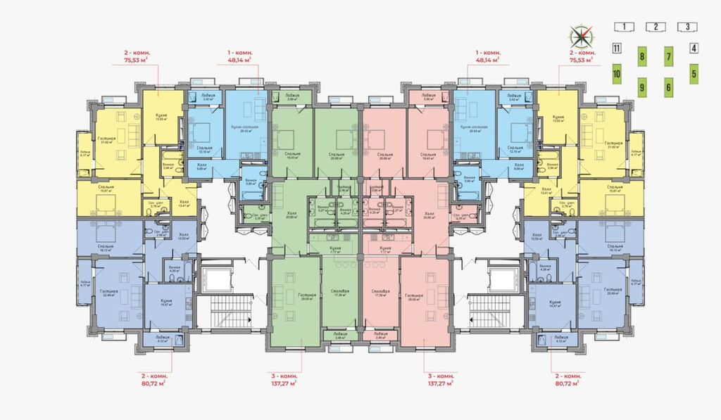 2 комнаты, 80 м², Асанбай мкр Элитка, 7 этаж, ПСО (под самоотделку): фото 2